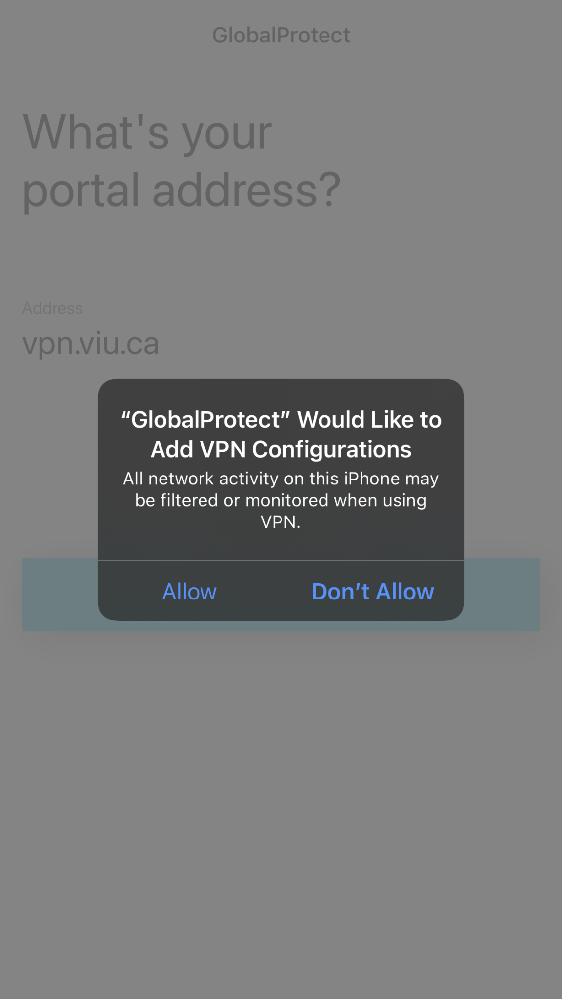 GlobalProtect iOS Allow