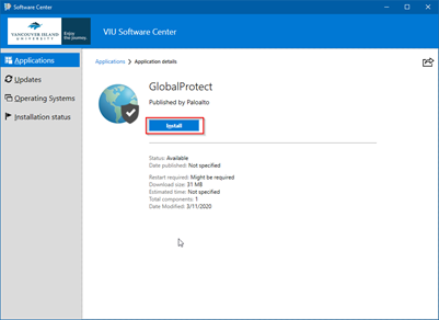Install GlobalProtect from Software Center