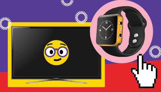 Cartoon image of a smart TV and watch